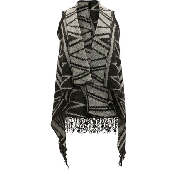 Gray & White Chevron Pattern Knit Sleeveless Vest - Picture 1 of 4